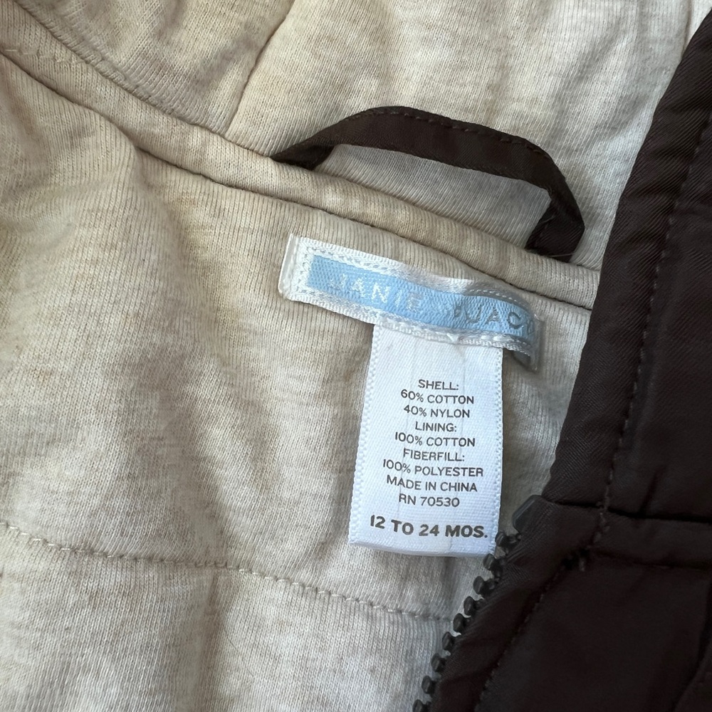 Janie and Jack Brown Hooded Puffer Jacket with Cream Lining - Picture 3 of 5